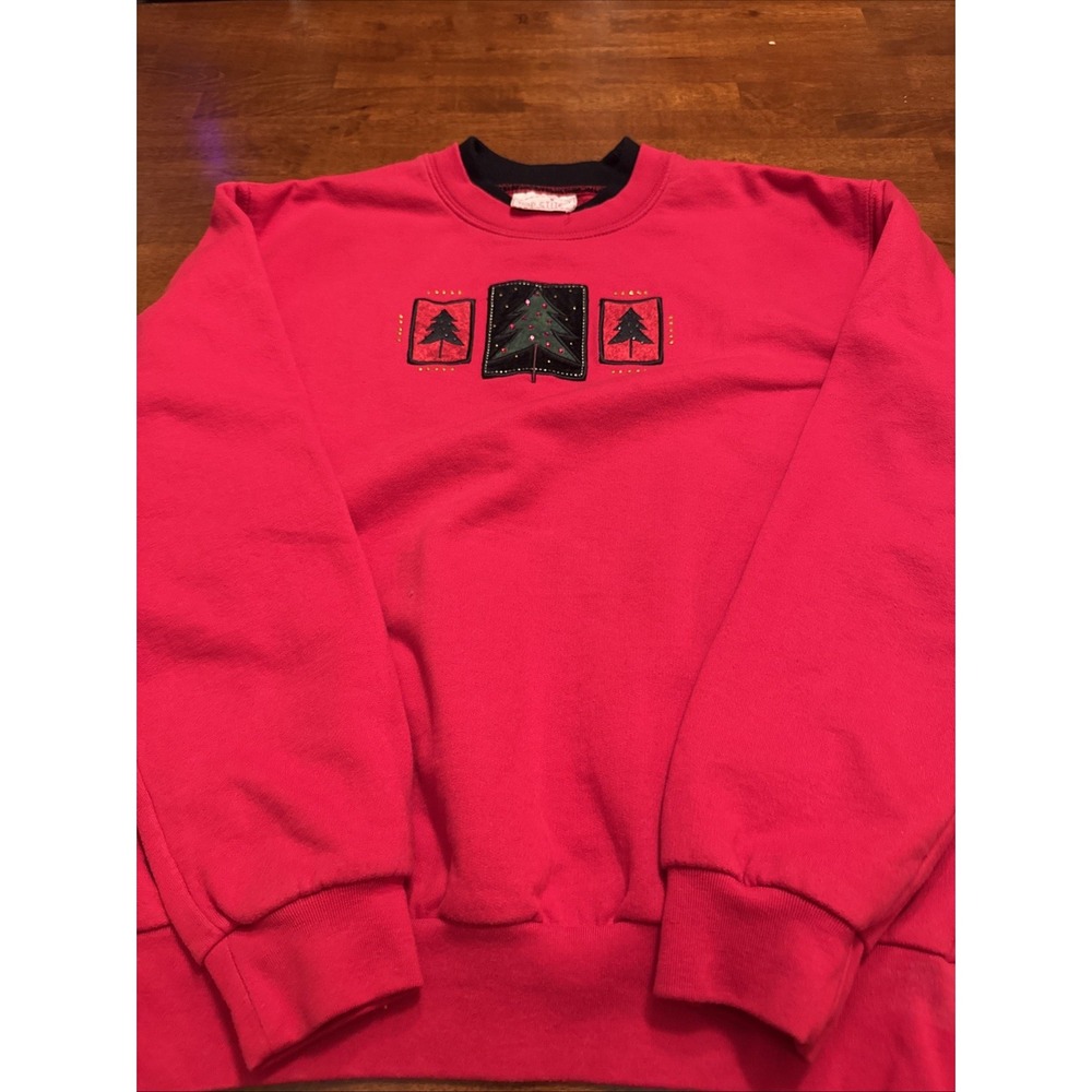 VTG Christmas Sweater Womens M Christmas Tree Granny Core 90s Red
